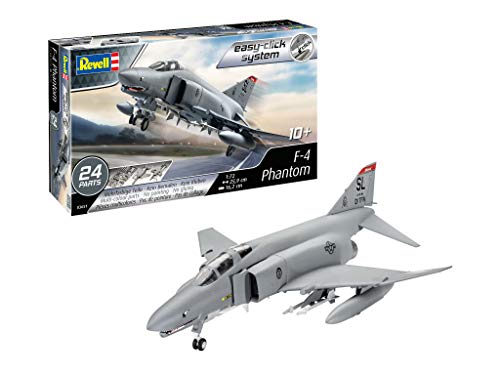 Revell Easy-Click Modellbausatz F-4E Phantom I Legendäres USAF-Kampfflugzeug 1:100 I Detailreich mit Fahrwerk, Lenkwaffen und 2 Zusatztanks I Stecksystem, kein Kleben I Für Modellbau-Einsteiger ab 10. von Revell