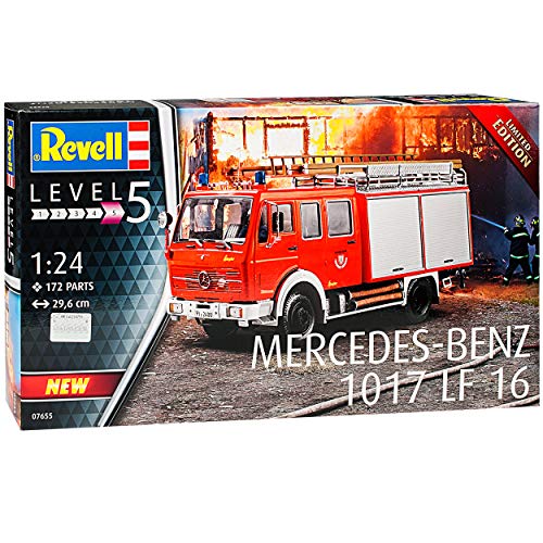 Mercedes-Benz 1017 LF 16 Feuerwehr LKW 07655 Bausatz Kit 1/24 Revell Modell Auto mit individiuellem Wunschkennzeichen von Revell Mercedes-Benz