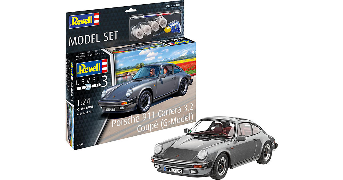 Model Set Porsche 911 Carrera 3.2 Coupé (G-Model), Revell Modellbausatz mit Basiszubehör im Maßstab 1:24, 109 Teile, 17,9 cm von Revell