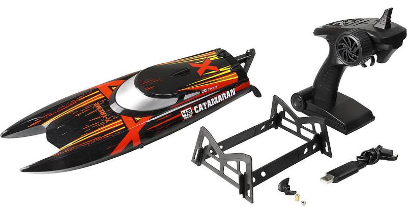 RC X-TREME Boat Catamaran, bis zu 30 km/h, Anti-Kenter-Funktion, mit Schutzschaltung - die Propeller laufen erst im Wasser an, Revell Control schnelles Ferngesteuertes Boot, 44 cm von Revell