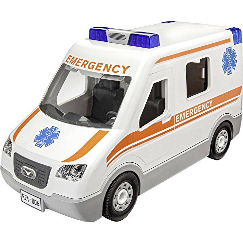 Revell 00806 Junior Kit Krankenwagen Auto Modellbausatz für Kinder zum Schrauben, robust zum Basteln und Spielen, ab 4+, kindgerecht, müheloses Verbinden weniger Teile, mit Aufklebern - AMBULANCE von Revell