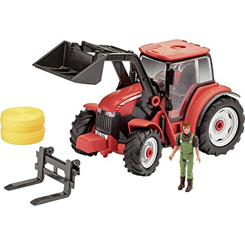 Revell 00815 Junior Kit-Traktor mit Frontlader und Spielfigur 4 der Bausatz mit dem Schraubsystem für Kinder ab 4 Jahre, Bauen-Schrauben-Spielen, mit tollen Funktionen, rot, Länge ca. 28 cm von Revell