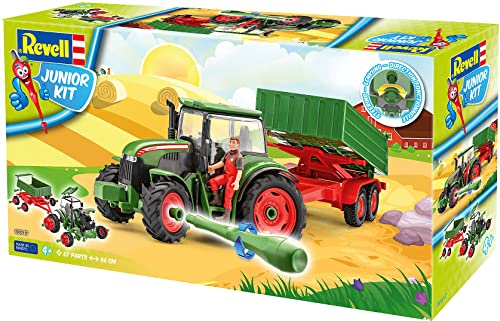 Revell Revell_00817 817 Junior Kit-Traktor mit Anhänger und Spielfigur 4 der Bausatz mit dem Schraubsystem für Kinder ab 4 Jahre, Bauen-Schrauben-Spielen, mit tollen Funktionen, grün, Länge ca. 46 cm von Revell