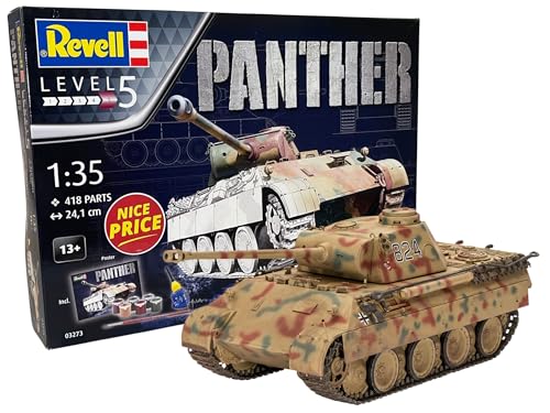 Revell NICE PRICE I Geschenkset Panther Ausführung D I Panzer für Bastler I Geschenkset für Kinder & Erwachsene ab 13 Jahren I inkl. Farben, Kleber und Pinsel I Militärfahrzeug zum nachbauen von Revell