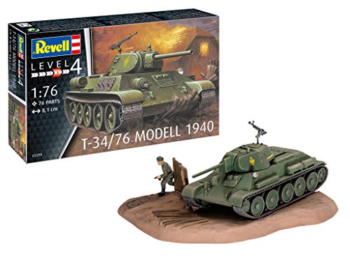 Revell 03294 T-34/76 Modell 1940, Panzermodellbausatz 1:76, 8,1cm originalgetreuer Modellbausatz für Fortgeschrittene, unlackiert, Grün Revell 03294 T-34/76 Modell 1940, Panzermodellbausatz 1:76, 8,1cm originalgetreuer Modellbausatz für Fortgeschrittene, unlackiert, Grün von Revell