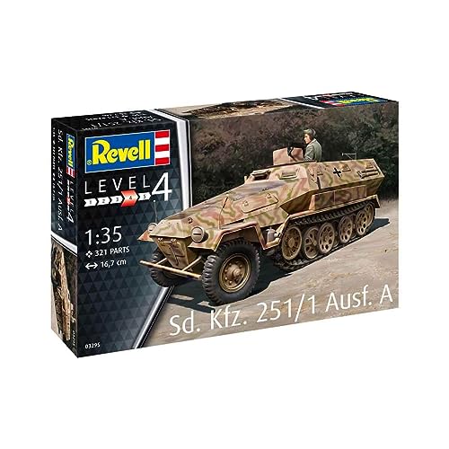Revell 03295 Sd.Kfz. 251/1 AUSF.A, Panzelmodellbausatz 1:35, 16,7cm Tanker originalgetreuer Modellbausatz für Fortgeschrittene, unlackiert von Revell
