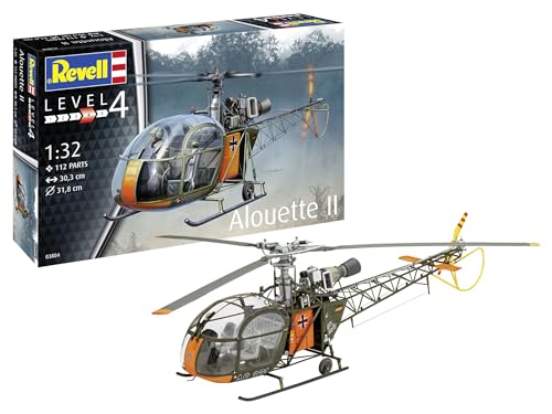 Revell Modellbau I Alouette II I Bausatz I Maßstab 1:32 I 191 Teile I Bastelset ab 12 Jahren I Detailgetreues Modell mit authentischem Design I Helikopter von Revell