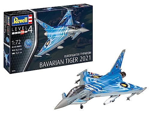Revell Modellbausatz Eurofighter Typhoon - Bavarian Tiger - Maßstab 1:72 - Detaillierter Bausatz mit Cockpit und Lufteinlaufbereich - Enthält realistische Schubdüsen und Fahrwerk Revell Modellbausatz Eurofighter Typhoon - Bavarian Tiger - Maßstab 1:72 - Detaillierter Bausatz mit Cockpit und Lufteinlaufbereich - Enthält realistische Schubdüsen und Fahrwerk von Revell