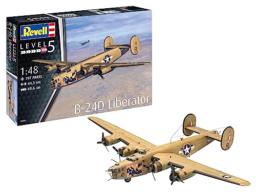 Revell 03831 03831-B-24D Liberator 1:48 originalgetreuer Modellbausatz für Experten, unlackiert von Revell