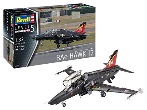 Revell 03852 BAe Hawk T2, Trainingsflugzeug der RAF, Flugzeugmodell 1:32, 39,5 cm Falke originalgetreuer Modellbausatz für Experten, zum Bemalen von Revell