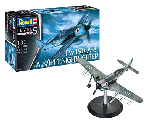 Revell 03926 03926-Modellbausatz Flugzeug Focke Wulf Fw190 A-8 Nightfighter im Maßstab 1:32, Level 5, Orginalgetreue Nachbildung mit vielen Details von Revell