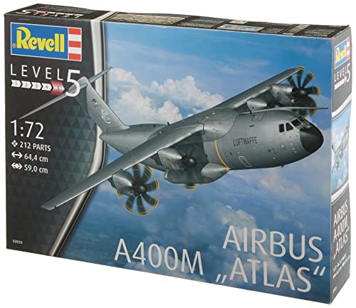 Revell Modellbausatz Airbus A400M Atlas I Flugzeugmodellbausatz I Maßstab 1:72 I 64,4 cm I Unlackiert I Detaillierte Nachbildung des Militärtransporters I Modellbaukit für Fortgeschrittene von Revell