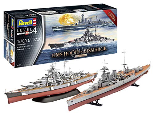 Revell 05174 Zwei Schiffsmodelle in einem Set, HMS Hood vs. Bismarck, Jubiläumsset, Schiffmodellbausatz 1:700 & 1:720 originalgetreuer Modellbausatz für Fortgeschrittene, unlackiert Revell 05174 Zwei Schiffsmodelle in einem Set, HMS Hood vs. Bismarck, Jubiläumsset, Schiffmodellbausatz 1:700 & 1:720 originalgetreuer Modellbausatz für Fortgeschrittene, unlackiert von Revell