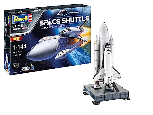 Revell Geschenkset I NASA Space Shuttle I Raumschiffmodell im Maßstab 1:144 I Für Kinder und Erwachsene ab 13 Jahren I 43,7 cm Hoch I Modellbausatz mit Farben, Kleber & Pinsel von Revell