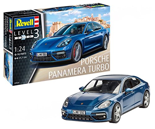 Revell 07034 Porsche Panamera Turbo zum Selberbauen, Automodellbausatz, 21,1 cm originalgetreuer Modellbausatz für Einsteiger, unlackiert, 1:24 Scale von Revell