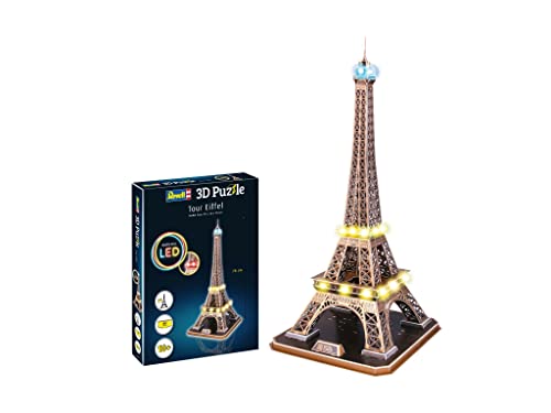 Revell 3D Puzzle 00150 I Eiffelturm Paris I 84 Teile I 4 Stunden Bauspaß für Kinder und Erwachsene I ab 10 Jahren I Mit LED Beleuchtung für einen authentische Präsentation von Revell