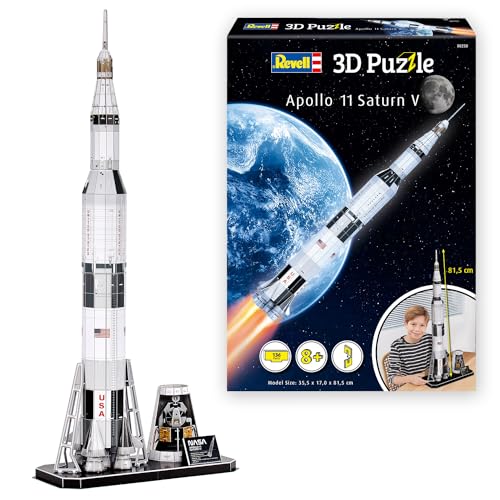 Revell 3D Puzzle I Apollo 11 Saturn V I Für Raumfahrt-Enthusiasten I 126 Teile für Kinder, Erwachsene, Jungen und Mädchen ab 8+ Jahren I inkl. Ständer I Bauspaß und Geschenkidee I 81,5 cm Hoch von Revell