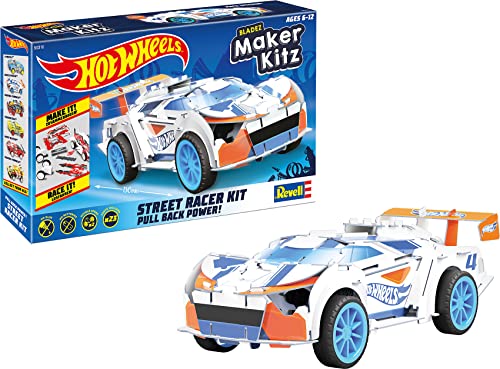 Revell 50310 Mach Speeder, Spielzeugauto 1:32 mit Sprungschanze Hot Wheels Maker Kitz-zusammenbauen und losfahren, mit Rückziehmotor (Pull Back), weiß/orange von Revell