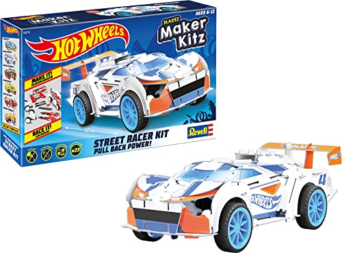 Revell 50310 Mach Speeder, Spielzeugauto 1:32 mit Sprungschanze Hot Wheels Maker Kitz-zusammenbauen und losfahren, mit Rückziehmotor (Pull Back), weiß/orange von Revell