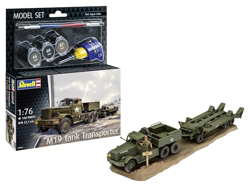 Revell 63364 Modellset M19 Panzer Transporter im Maßstab 1:76 ungebaut/unlackiert Plastikmodellbausatz mit Zubehör Revell 63364 Modellset M19 Panzer Transporter im Maßstab 1:76 ungebaut/unlackiert Plastikmodellbausatz mit Zubehör von Revell