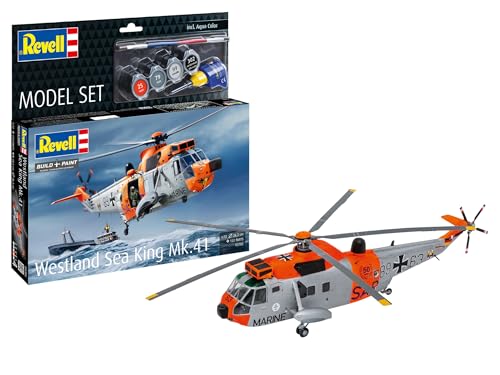 Revell 63785 Modellset Westland Sea King Mk. 41 im Maßstab 1:72, ungebaut/unlackiert, Plastikmodellbausatz mit Zubehör von Revell