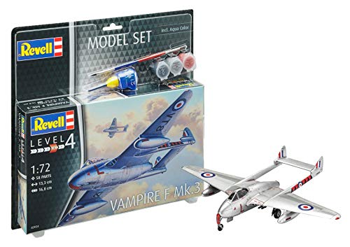 Revell 63934 - Modellbausatz Flugzeug 63934 Set 1:72 - Vampire F Mk.3 im Maßstab 1:72, Level 4, Orginalgetreue Nachbildung mit vielen Details - von Revell