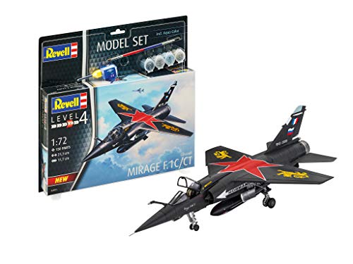Revell 64971 Model Set Dassault Mirage F-1C/CT, Flugzeugmodellbausatz 1:72, 21,3 cm originalgetreuer Modellbausatz für Fortgeschrittene, Starter Kit mit Basis-Zubehör, unlackiert von Revell