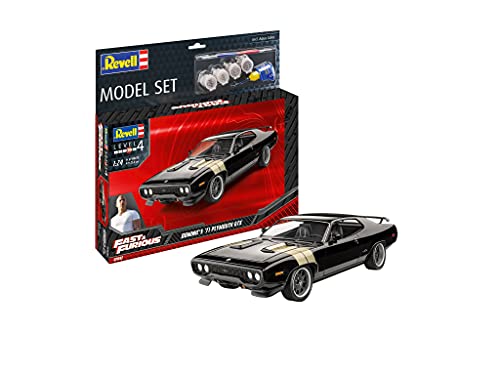 Revell 67692 Model Set F&F Dominics 1971 Plymouth GTX Fast & Furious originalgetreuer Modellbausatz für Fortgeschrittene, Starter Kit mit Basis-Zubehör, unlackiert von Revell