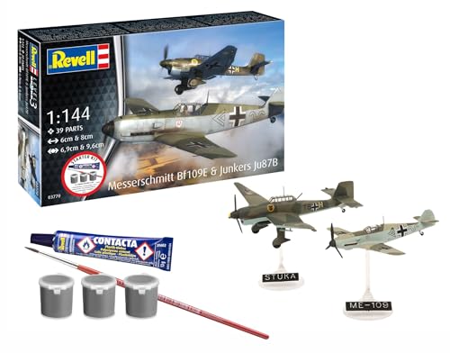 Revell 73770 Starter Kit Messerschmitt Bf109E & Ju87B Stuka Maßstab 1:144 Ungebautes Plastikmodellbausatz mit Zubehör Revell 73770 Starter Kit Messerschmitt Bf109E & Ju87B Stuka Maßstab 1:144 Ungebautes Plastikmodellbausatz mit Zubehör von Revell