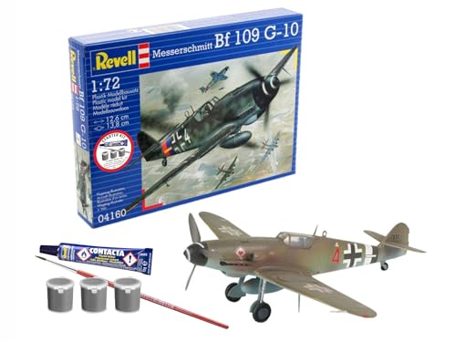 Revell 74160 Starter Kit Messerschmitt Bf 109 G-10 Maßstab 1:72 Ungebautes Plastikmodellbausatz mit Zubehör Revell 74160 Starter Kit Messerschmitt Bf 109 G-10 Maßstab 1:72 Ungebautes Plastikmodellbausatz mit Zubehör von Revell