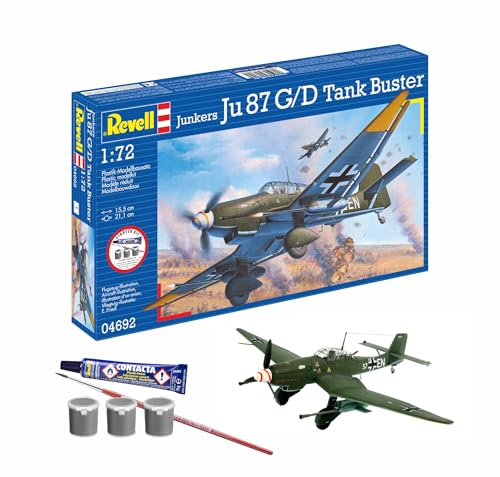 Revell 74692 Starter Kit Junkers Ju87 G/D Tank Buster Maßstab 1:72 Ungebautes Plastikmodellbausatz mit Zubehör von Revell