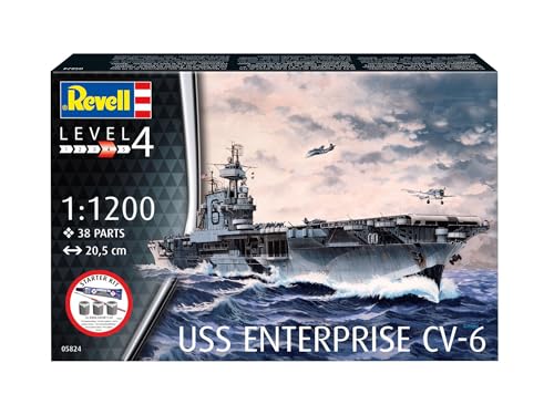Revell 75824 Starter Kit USS Enterprise CV-6 Maßstab 1:1200 Ungebautes Plastikmodellbausatz mit Zubehör Revell 75824 Starter Kit USS Enterprise CV-6 Maßstab 1:1200 Ungebautes Plastikmodellbausatz mit Zubehör von Revell