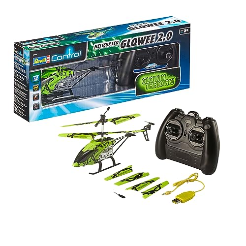 Revell Control 23940 RC Helicopter Glowee 2.0, 2.4GHz, einfach zu fliegen, Gyro, LED-Glow-in-the-Dark Effekte, Akku, ferngesteuerter Hubschrauber, grün, 25cm von Revell