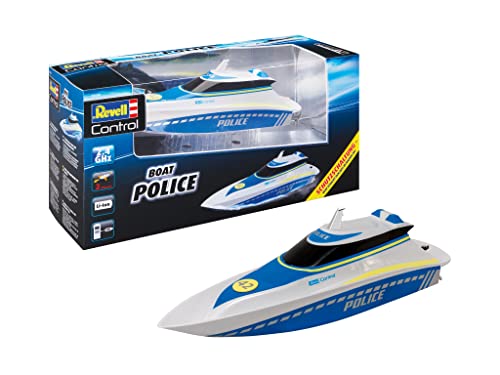 Revell Control 24138 Polizei Boot I Ferngesteuertes RC Boot I für Kinder und Erwachsene ab 8 Jahren I Mit LI-ION Akku für Stundenlange Action I Mit ergonomischer Pistolen-Fernsteuerung I 2,4 GHz von Revell