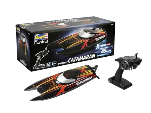 Revell Control X-TREME Catamaran I Ferngesteuertes RC Boot für Kinder und Erwachsene ab 14 Jahren Speedboat mit LI-ION Akku für Stundenlange Action I 45 km/h Wassergekühlter Motor I 2,4 GHz, Blau-grün von Revell