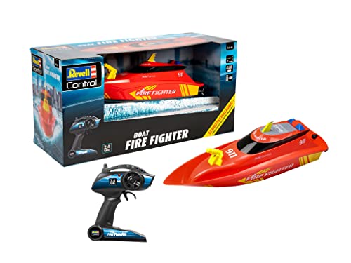 Revell Control Feuerlöschboot I Ferngesteuertes RC Boot für junge und Erwachsene Feuerwehrmänner ab 14 Jahren I RC Boot mit LI-ION Akku für Stundenlange Action Feuerwehr Design I mit Löschkanone, Rot von Revell