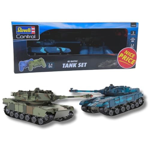 Revell Nice Price Modellbausatz I RC Battle Set Battlefield Tanks I Maßstab 1:52 I Ferngesteuerte Panzer I Für Kinder und Erwachsene ab 8 Jahren I 2er Set I Authentisch und Detailreich mit Sounds von Revell