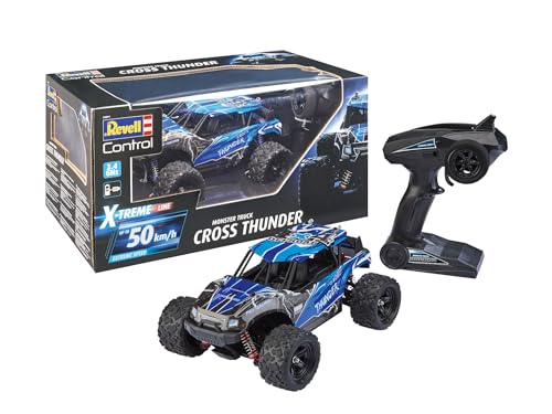 Revell Control X-TREME Monster Truck "Cross Thunder" I RC-Truggy im Maßstab 1:18 I Allradantrieb und Bulldog-Reifen I Bis zu 50 km/h schnell I Mit -Li-Ionen-Akku I 20 Minuten Fahrzeit, Blau von Revell