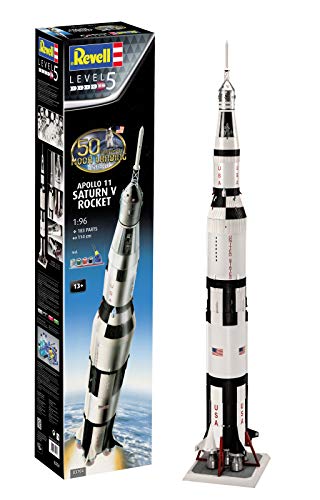 Revell GmbH 03704/3704 - Revell 03704 3704 1:96 Apollo 11 Saturn V Rocket (Mondlandung 50th Anniversary) Kunststoff Modellbausatz NASA, multicor, 1/96 von Revell