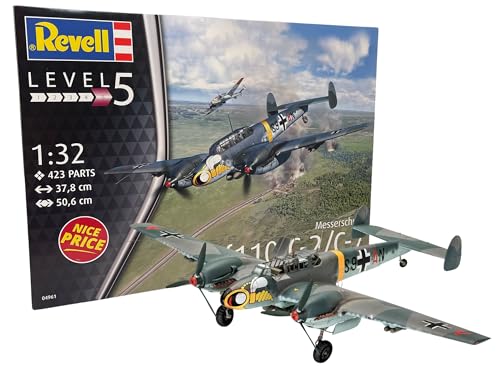 Revell NICE PRICE Modellbausatz I Messerschmitt Bf110 C-7 I Maßstab 1:32 I 423 Teile I Für Kinder und Erwachsene ab 13 Jahren I Kampflugzeug Modellbausatz zum selber nachbauen I Authentisch von Revell