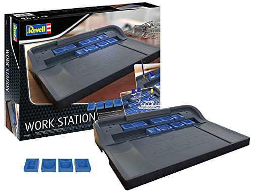 Revell Work Station, 39085, Modellbau-Arbeitsplatz, Halterung für Pinsel, 4 Einsätze für Werkzeuge & Zubehör, Aussparung für Schneidematte (39056), Ordnung und Effizienz beim Modellbau von Revell