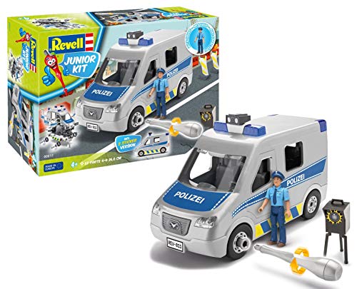 Revell Junior Kit 00811 - Polizei Auto Modellbausatz für Kinder zum Schrauben mit Spielfigur, robust zum Basteln und Spielen, ab 4 Plus, kindgerecht, müheloses Verbinden weniger Teile mit Aufklebern von Revell