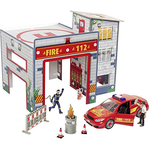 Revell Junior Kit 00850 Spielset Feuerwache, mit bespielbarer Feuerwehrstation, Auto, Figuren und Zubehör, Bauen - Schrauben - Spielen für Kinder ab 4, Mehrfarbig, 47x35x36,5 cm von Revell