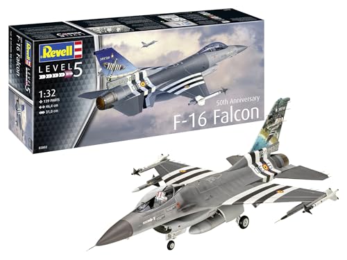 Revell Modellbau, Model Set F-16 Falcon 50. Jahrestag, Maßstab 1:32, 150 Teile, Bastelset ab 13 Jahren, Detailgetreues Modell, Flugzeugmodell, Modellbausatz, Molded Color Revell Modellbau, Model Set F-16 Falcon 50. Jahrestag, Maßstab 1:32, 150 Teile, Bastelset ab 13 Jahren, Detailgetreues Modell, Flugzeugmodell, Modellbausatz, Molded Color von Revell