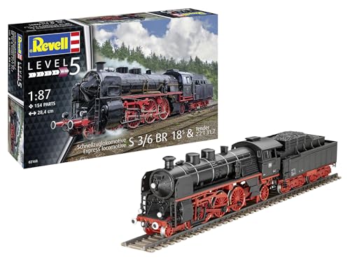 Revell Modellbau I Schnellzuglokomotive S3/6 BR18 mit Tender I Bausatz I Maßstab 1:87 I 154 Teile I Bastelset ab 13 Jahren - Detailgetreues Modell I Historisches Fahrzeug I Authentische Nachbildung Revell Modellbau I Schnellzuglokomotive S3/6 BR18 mit Tender I Bausatz I Maßstab 1:87 I 154 Teile I Bastelset ab 13 Jahren - Detailgetreues Modell I Historisches Fahrzeug I Authentische Nachbildung von Revell
