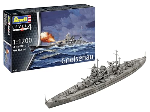 Revell Modellbau I Gneisenau - Historisches Schlachtschiff I Maßstab 1:1200 I 48 Teile I Bastelset ab 12 Jahren I Detailgetreues Modell I Authentische Nachbildung der maritimen Geschichte von Revell