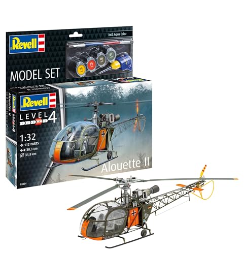 Revell Modellbau I Model Set Alouette II Helikopter I Maßstab 1:32 I 191 Teile I Ab 12 Jahren I Detailgetreues Modell I Hubschrauber Modell Bausatz I Bastelset von Revell