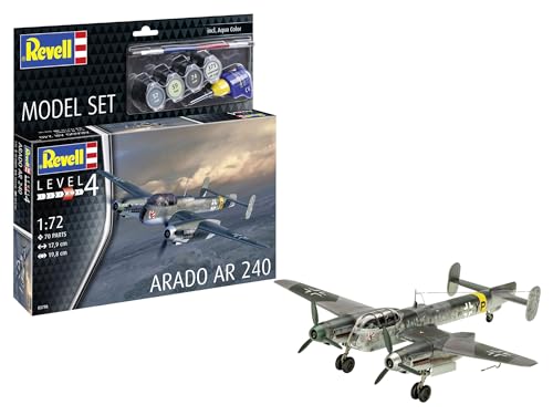 Revell Modellbau, Model Set Arado AR-240, Bausatz, Maßstab 1:72, 70 Teile, Bastelset ab 12 Jahren, Detailgetreues Modell, Kampfflugzeug, Authentische Nachbildung Revell Modellbau, Model Set Arado AR-240, Bausatz, Maßstab 1:72, 70 Teile, Bastelset ab 12 Jahren, Detailgetreues Modell, Kampfflugzeug, Authentische Nachbildung von Revell