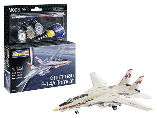 Revell Modellbausatz Grumman F-14A Tomcat, Schwenkflügel-Jäger – Detailliertes Modell mit beweglichen Flügeln, Cockpit & Waffen – Inklusive Farben, Kleber & Pinsel – Für Luftfahrt-Enthusiasten von Revell