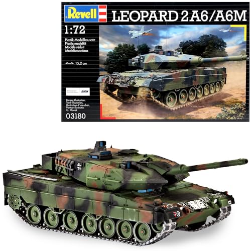 Revell Modellbausatz Panzer 1:72 - Leopard 2 A6/A6M im Maßstab 1:72, Level 4, originalgetreue Nachbildung mit vielen Details, 03180, Keine Revell Modellbausatz Panzer 1:72 - Leopard 2 A6/A6M im Maßstab 1:72, Level 4, originalgetreue Nachbildung mit vielen Details, 03180, Keine von Revell